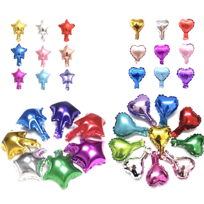5 inch / 12 cm Balon Foil HATI BINTANG Kecil Chrome Love Star Metalic Mengkilap Heart Balloon Bentuk