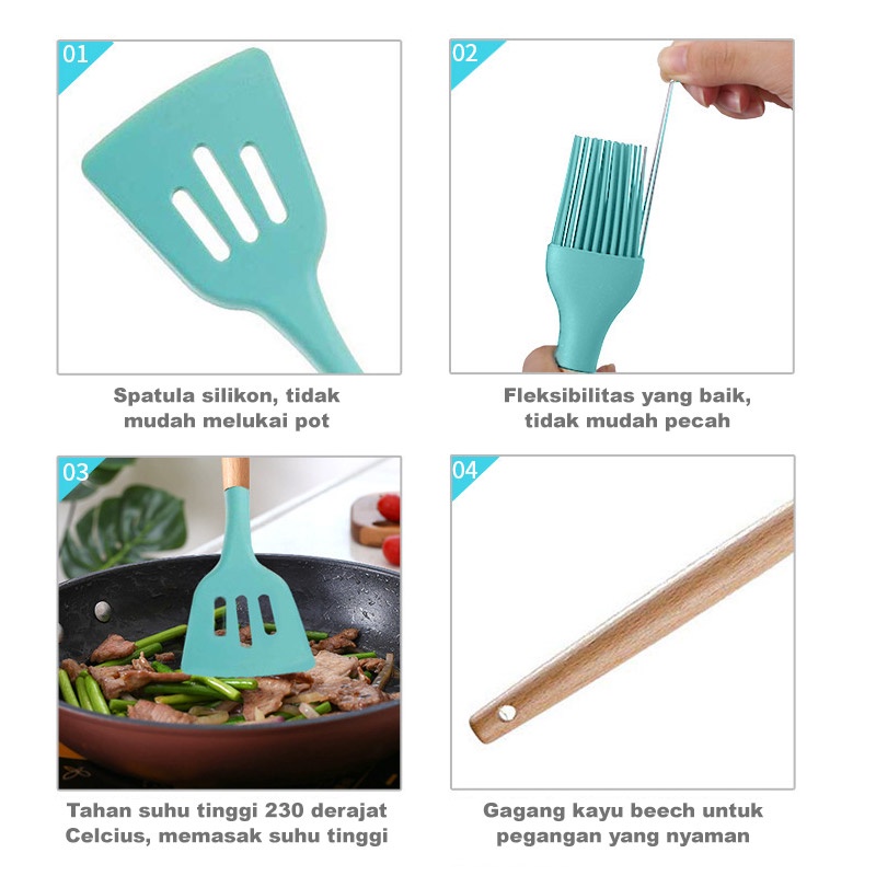 Holiven Spatula kitchen set Silikon Utensils 11 in 1 Tahan panas