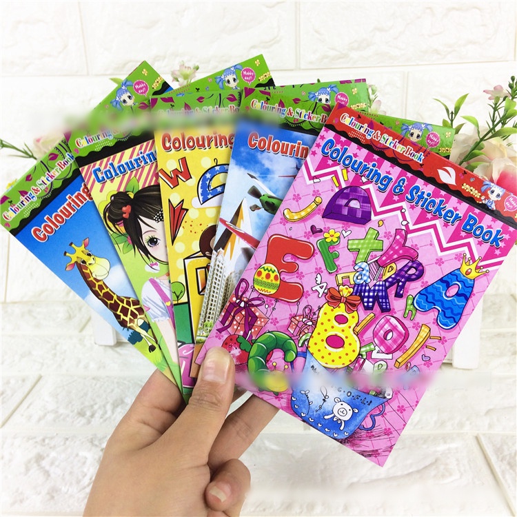 Holiven Buku mewarnai anak-anak DIY mewarnai lukisan buku kartun yang dilukis dengan tangan cat air stiker kecil stiker buku stiker
