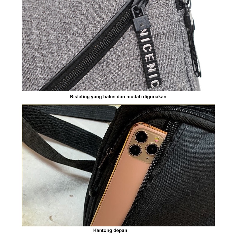 Holiven Sling Bag Pria ala korea dengan lubang USB untuk isi daya HP Tas Selempang Pria