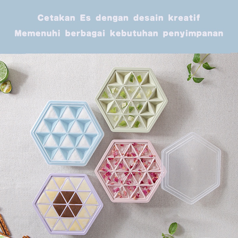 Holiven DIY Kreatif Cetakan Es Batu Hexagonal / Cetakan Es Batu 24 Slot dengan Tutup