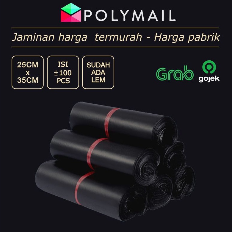 

69 POLYMAILER ±100PCS 25x35CM HITAM GLOSSY PLASTIK PACKING →Best Terlaris