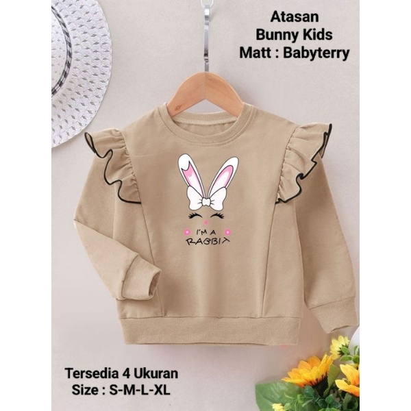 Atasan Anak Perempuan Model Kerutan Kekinian Lengan Panjang Mangset/Atasan Bunny Kids Ada 4 Ukuran S-M-L-XL/Matt Baby Terry