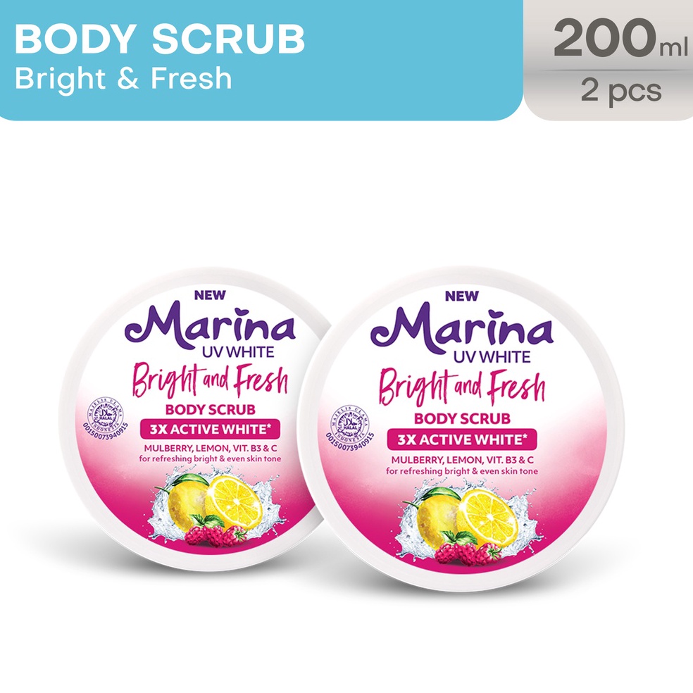 (X✔ET-✓) Marina UV White Bright & Fresh Body Scrub [2 pcs] - Exp : 08.2025 baanyak diminati
