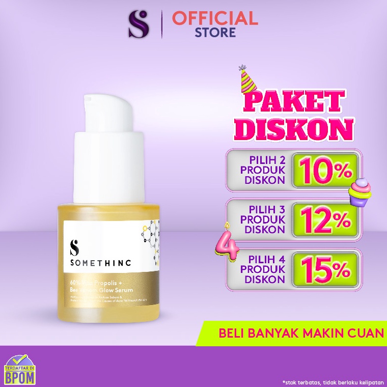 (T.O❦Q☛) SOMETHINC 60% Vita Propolis + Bee Venom Glow - Serum Kulit Glowing Bebas Jerawat - Bee Powe