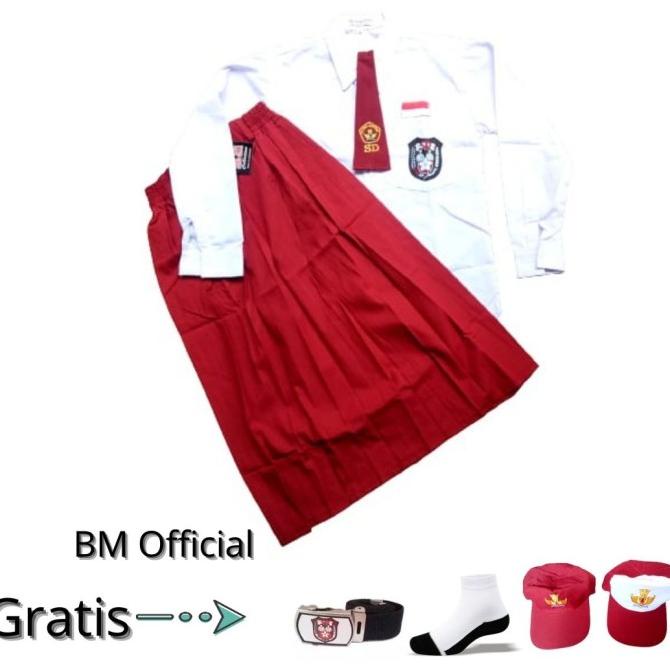 Baju Seragam Merah Putih Anak Sekolah SD Panjang Cewek Cewe Perempuan