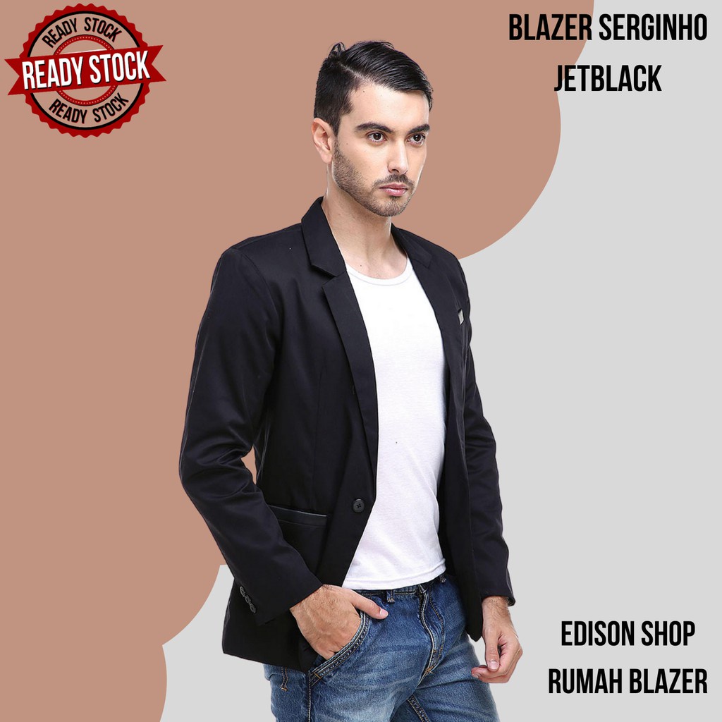 JAS BLAZER HITAM PRIA SLIMFIT SERGINHO JETBLACK NIKAH WISUDA FORMAL