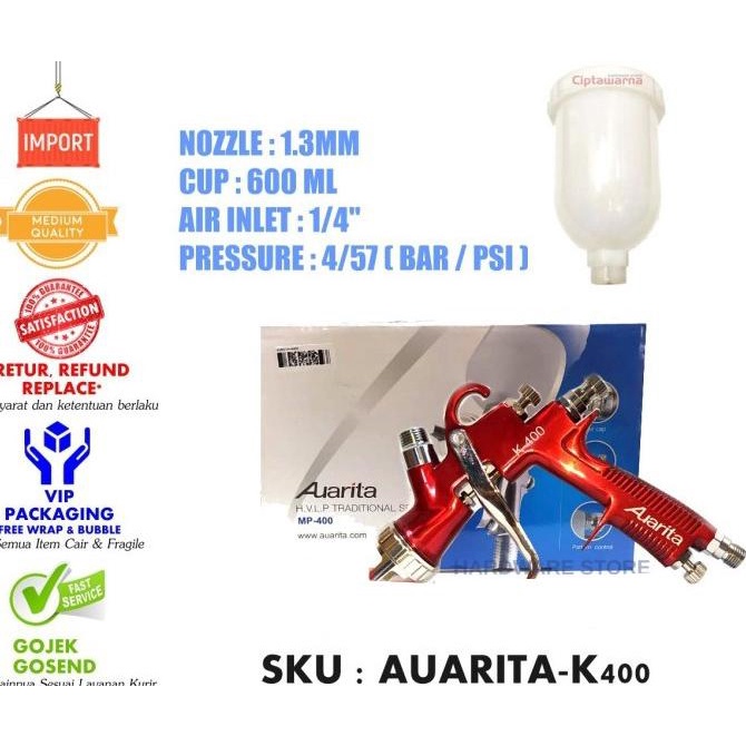 ,,,,,,,] AUARITA K400 Spray gun LVMP 1.3MM spraygun angin