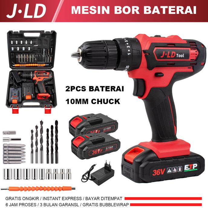 BOR CORDLESS JLD 36V BATERAI IMPACT DRILL TOOL KIT AKSESORIS LENGKAP