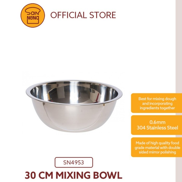 

Sanneng SN4953 - 30cm Stainless Steel 304 Mixing Bowl / Mangkok Adonan