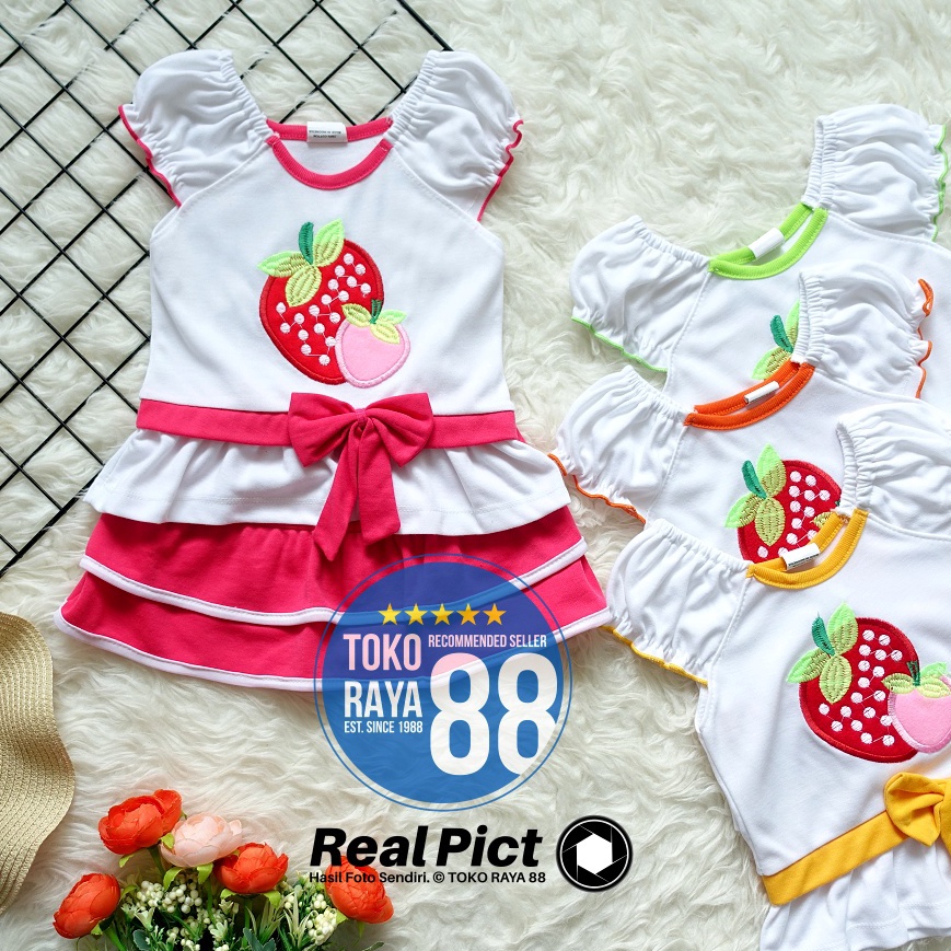 KTI.1Jn23g • [SDR-RF30] TOKO RAYA 88, Setelan Dress Bayi 3 - 18 Bulan, RED FOREST Strawberry Pita, B