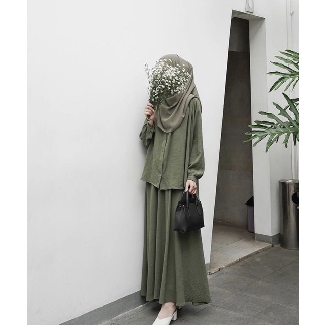 Seller?? Naura Set/HANARA SET Stelan Rok bahan airflow crinkle/ One Set Rok chbtj