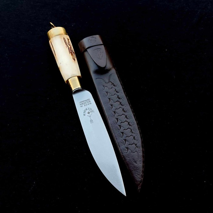 Herder Pisau cap Garpu asli 6" Handle Tanduk Rusa & sarung kulit ORIGINAL