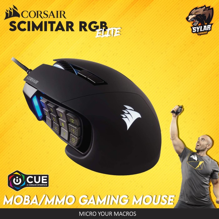 Corsair SCIMITAR RGB ELITE Mouse Gaming MOBA/MMO Hitam Ergonomis