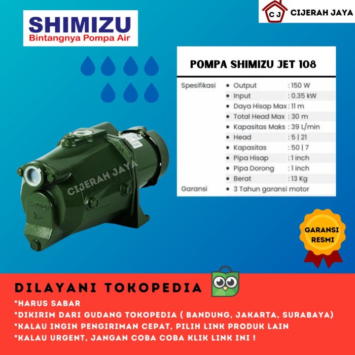 Terlaris Pump Pompa Air Semi Jet Pump Shimizu Jet-108 Bit