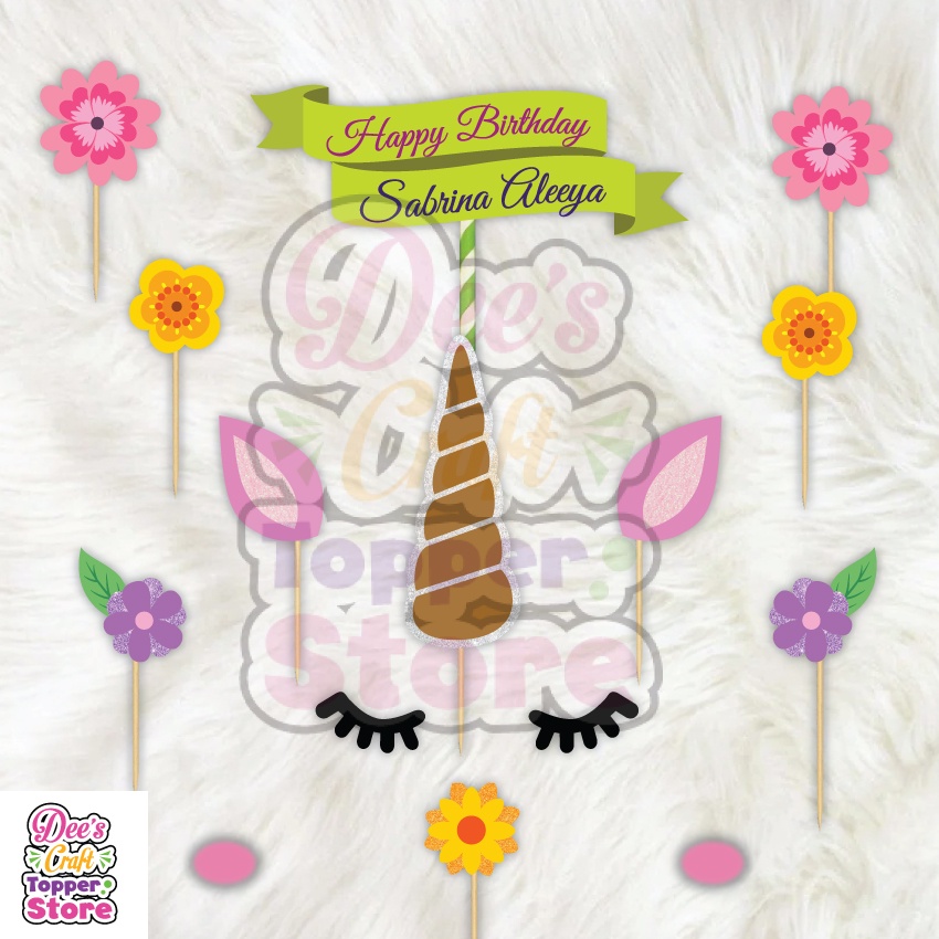 Topper Cake Unicorn Horn Flower Bisa Request Nama