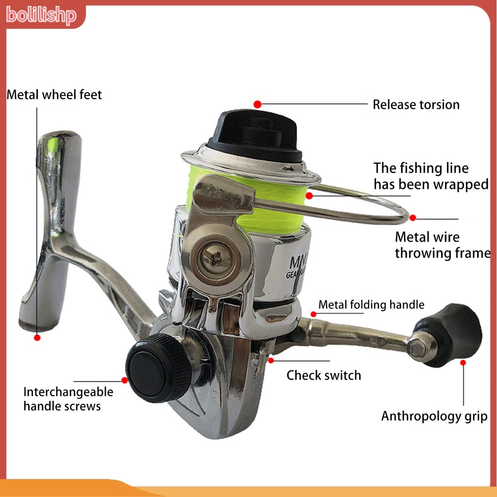 &lt;Bolilishp&gt; mini Fishing Reel Kekuatan Tinggi Lempar Stabilitas Anti-bombing Angling Metal 100type Spinning Reel Dengan Garis Memancing Luar Ruangan