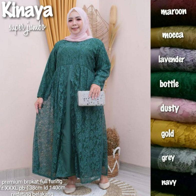 Promo Habis Restok Kinaya Maxi Dress Ld 140 Brokat Mix Moscrepe Super Jumbo Baju Pesta Bigsize