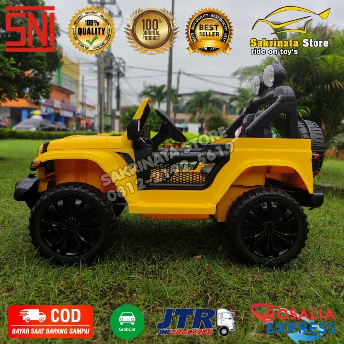 Mobil Aki Mainan Anak. Jeep Rubicon Yellow