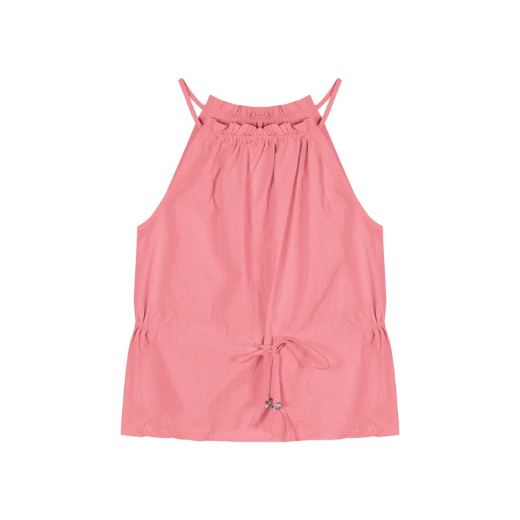 Red Sweet Spice Girl Pink Halter Neck Kamisol Rompi Kecil Wanita Pakaian Luar Musim Panas Serut Tanpa Lengan Pendek Perancis Slim Top