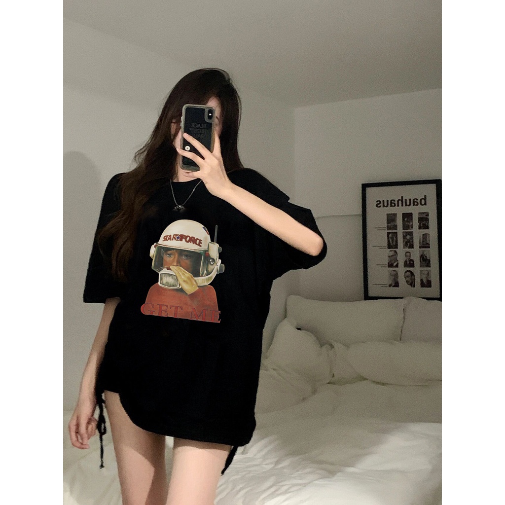 EUNII T-shirt Lengan Pendek Cartoon Airline Man Korean Style/Kaos Atasan Wanita/Baju Kaus Oversize Wanita/Kaos Wanita