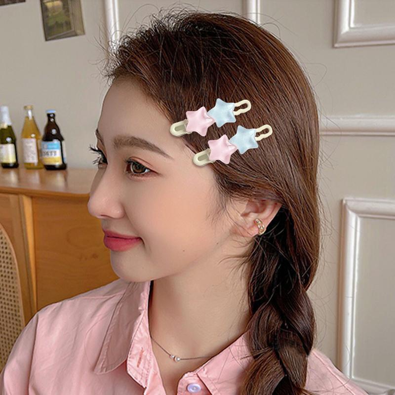 【Bayar di tempat】Star Hair Clip Cute Cream Tricolor Pentagram Bebek Paruh Klip Ins Gadis Manis Jantung Klip Banger Bintang Rambut Klip