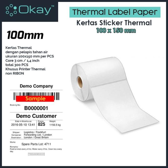 

KERTAS LABEL THERMAL 100X150 mm STICKER LABEL Isi 300 pcs mer03