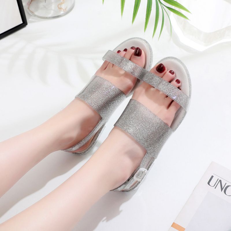 Meisha flat strap/sandal wanita import terbaru/jelly shoes/sandal viral glitter