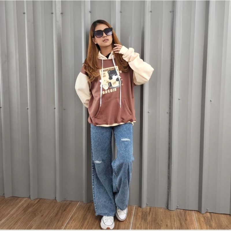 HOODIE SWEATER LUCU GAMBAR SABLON POPCORN | HOODIE SWEATER WANITA KOREAN STYLE | HOODIE HIGH PREMIUM DISTRO | SWEATSHIRT