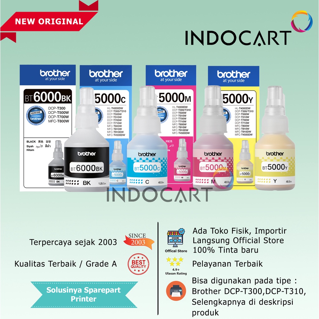 IndoCart Tinta Original Brother BT5000 BT6000 D-60BK Printer DCP-T220 DCP-T300