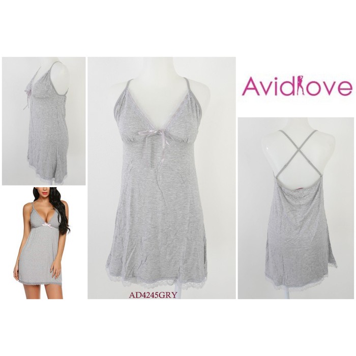 Baju Tidur Wanita Avidlove Model Lingerie Set Gistring Ad4245Gry Terbaru