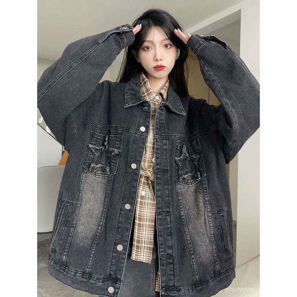 [✅BISA COD] #Sisjuly# Jaket denim Y2K wanita / Jaket denim tua vintage Amerika wanita 2023 musim sem