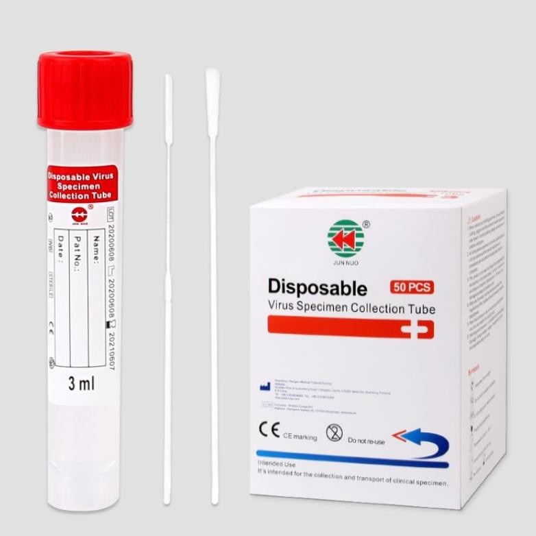 VTM Jun Nuo Double Swab Non-Inactive AKL 1 Box Virus Transport Media Steril & Praktis