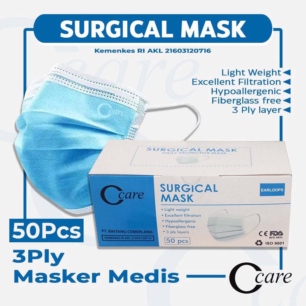 Masker CCARE 3ply isi 50pcs Ccare Medis