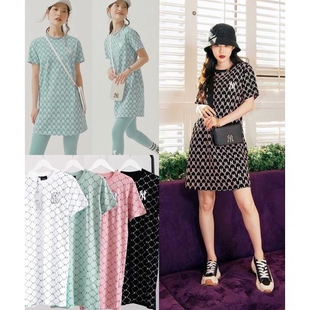 MLB NY Monogram Allover Short Sleeve Dress - ORI