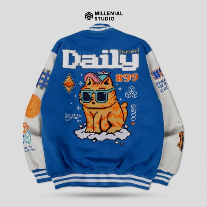 VARSITY JACKET NFT CAT BLUE JAKET BASEBALL BORDIR ORIGINAL PRIA WANITA