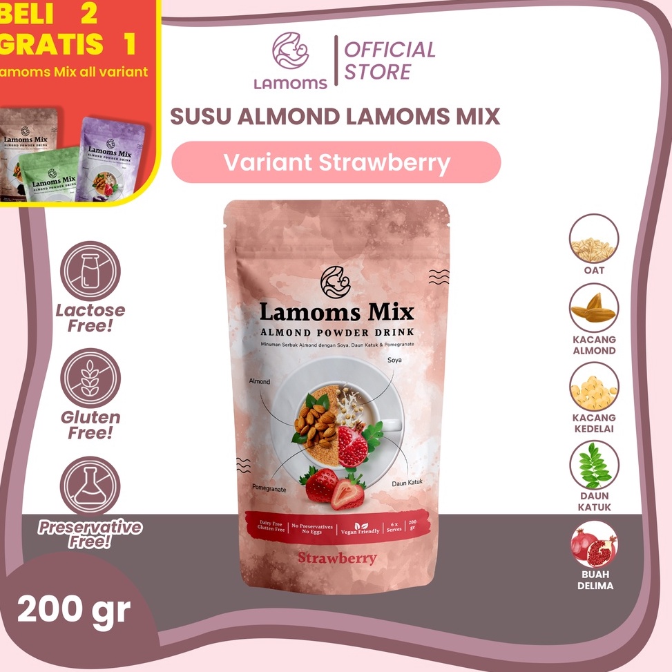 Siap kirim!! [BELI 2 GRATIS 1] LAMOMS MIX Almond Milk - 200gr - Booster ASI - Plus Oat & Soya & Katu