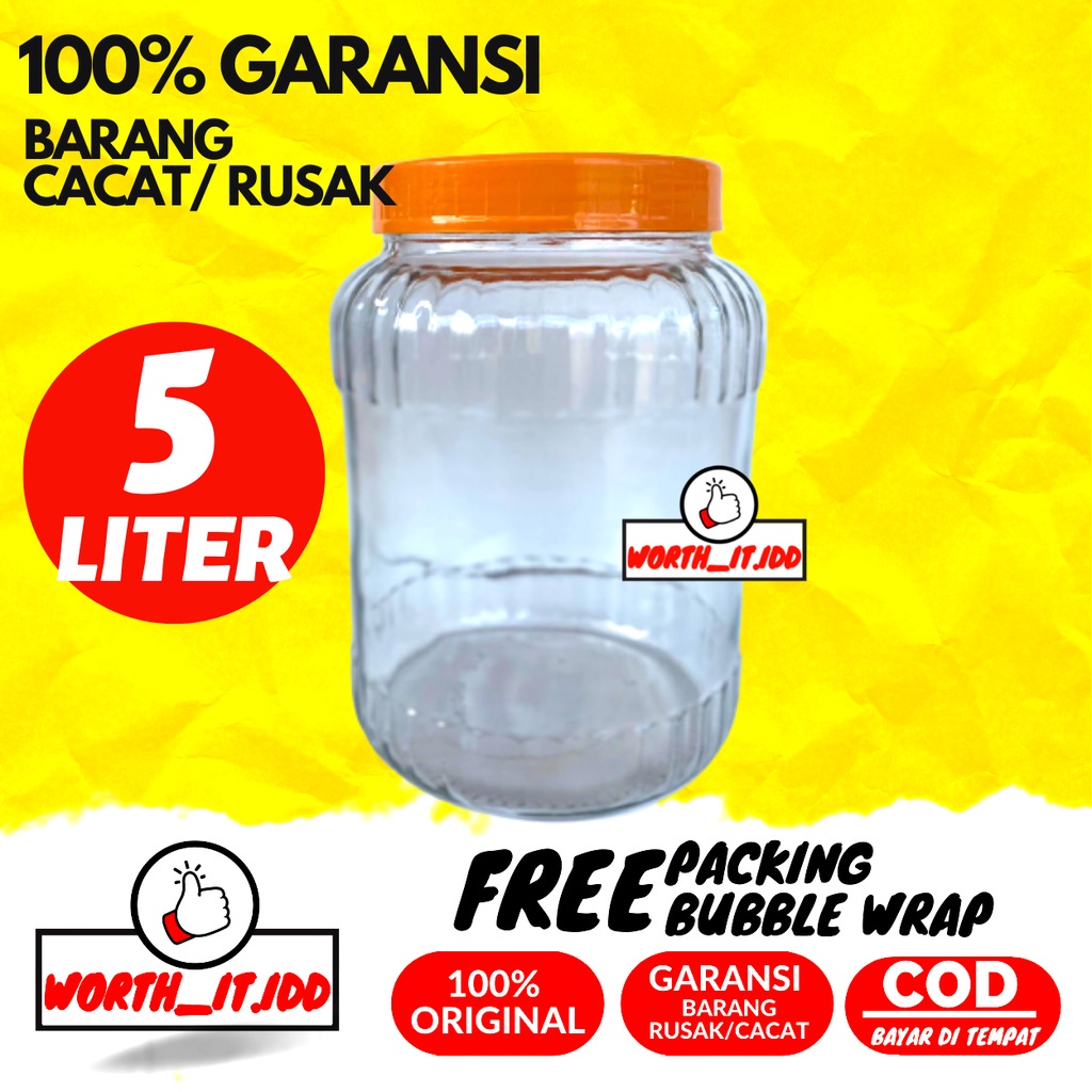 TOPLES KACA 5 LITER KEDAP UDARA TEMPAT PENYIMPANAN MAKANAN BESAR TUTUP PLASTIK SET TEMPAT