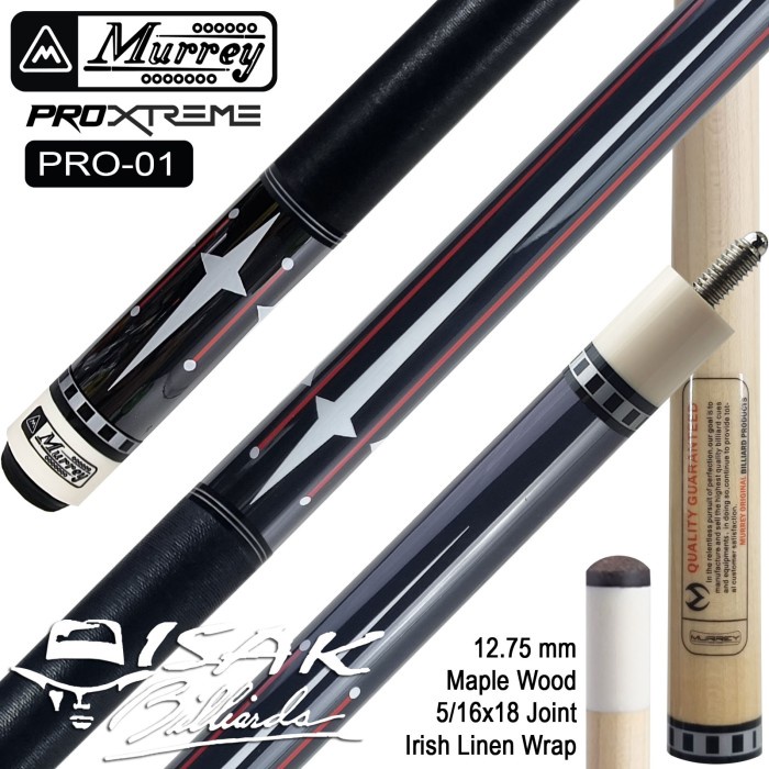 Billiard Murrey Pro-1 - Maple Pool Billiard Cue Stick - Stik Biliar - Hitam