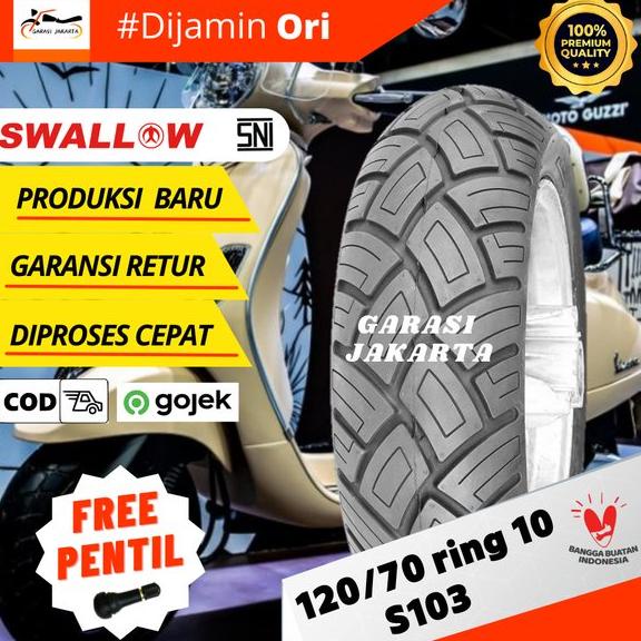 BAN MOTOR VESPA SCOOTER SWALLOW 120 70-10 RING 10 TUBELESS TUBLESS