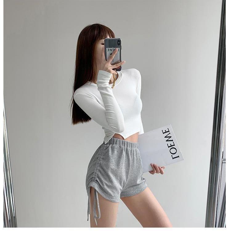 Red Manis dan Panas Gadis Malas Gaya Serut Lipit Olahraga Celana Pendek Wanita Musim Panas Bagian Tipis Slim High Waist All-Match kasual Hot Pants Trendi