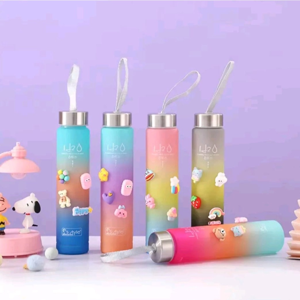 Botol Minum Gradasi Pelangi Viral 3 IN 1 DOFF Free Sticker 2D-3D&amp;Sedotan-Botol Minum Beranak Motivasi Gradasi 3 IN 1 Free Sticker