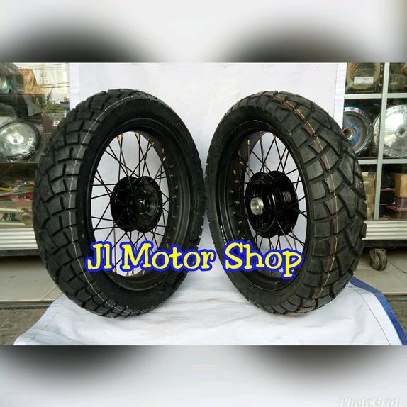 TERMURAH Paket Velg Jari Jari Kawasaki W175 W 175  Plus Ban Enduro Street - Paket Velg Kawasaki W 17