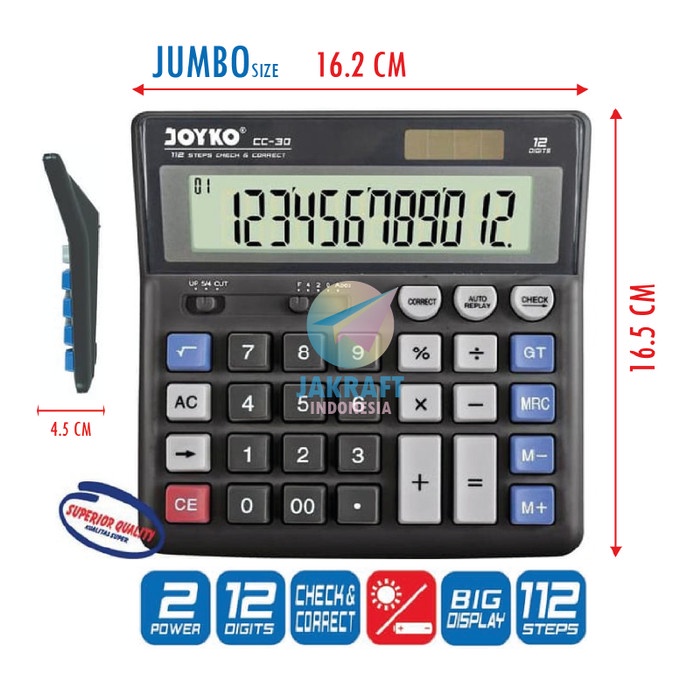 

Best Seller Kalkulator Calculator Jumbo 12 Digit Check Correct Joyko Cc-30