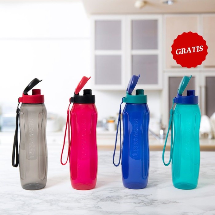 TERMURAH New Eco Bottle 1L Satuan Hitam Pink Botol Minum Tupperware