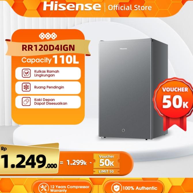 Hisense Kulkas 1 Pintu 91L lemari es Refrigerator RR120D4IGN Silver