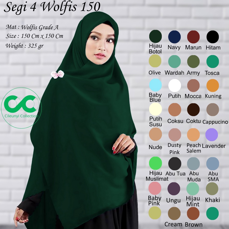 "WAM.27Jn23ˢ" ✅✅ Segi Empat Syar'i Jumbo Wolfis 150 X 150 Cm Jilbab Wolpeace Grade A Harga Promo Hij