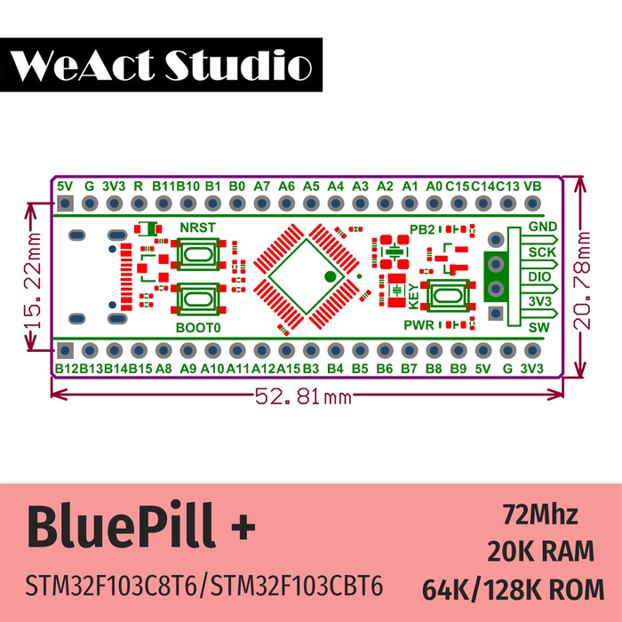 PROMO WEACT STM32 STM32F103 STM32F103CBT6 BLUEPILL PLUS ARM CORTEX M3 TERLARIS