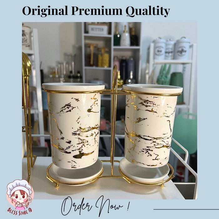 Terlaris Tempat Sendok Keramik Mewah Wadah Sendok Keramik Marble Set