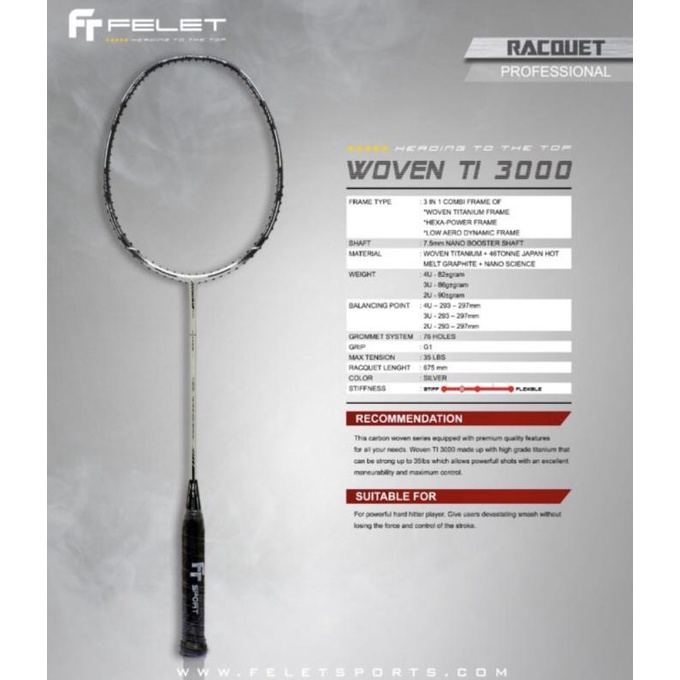 Raket Badminton Felet Woven TI 3000 Original